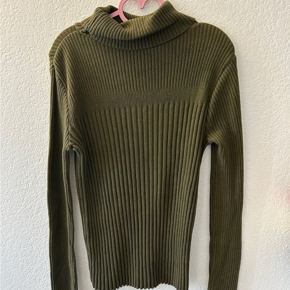 Olive Green Ribbed Turtleneck Sweater